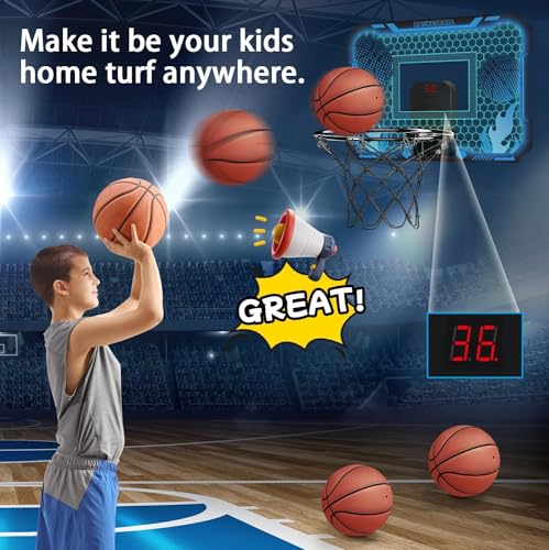 VROGTIK Indoor Basketball Hoop for Kids with Led Lights Mini Basketball Hoop with Remote Control Over The Door Basketball Hoops with Scoreboard Basketball Toys for 412 Year Old Boys Girls - Image 5