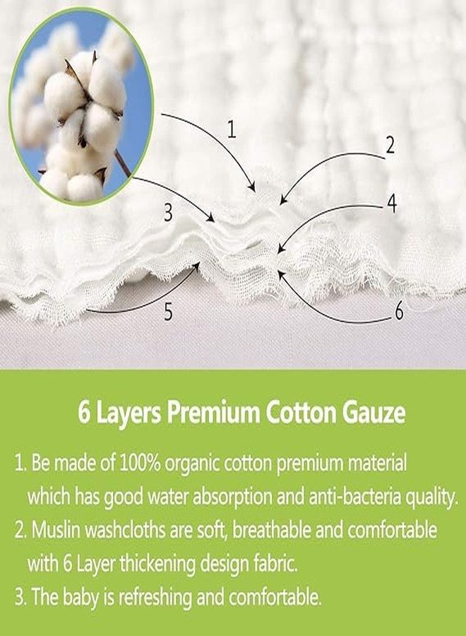 ZILDERO Pack of 6 Baby Face Towel Baby Burp Cloth Muslin Washcloth Natural Handkerchief Reusable Wipes Wash Mitts Organic Face Towels for Newborn Baby Sensitive Skin (25 x 25 CM) - Image 2