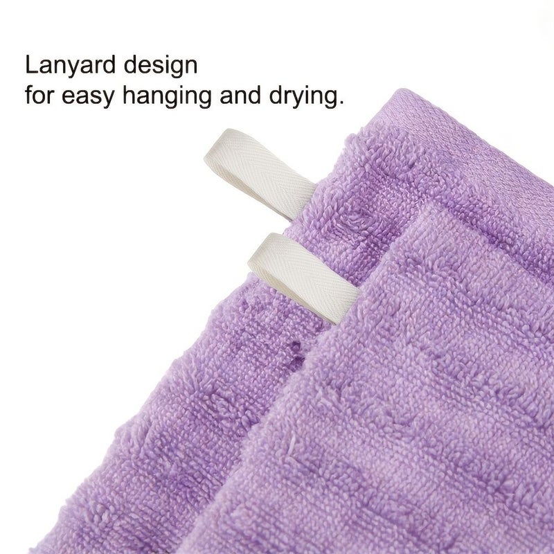 Purple Cotton Blend Wash Mitts 16x20cm Soft Bath Glove Set Striped Design - Image 5