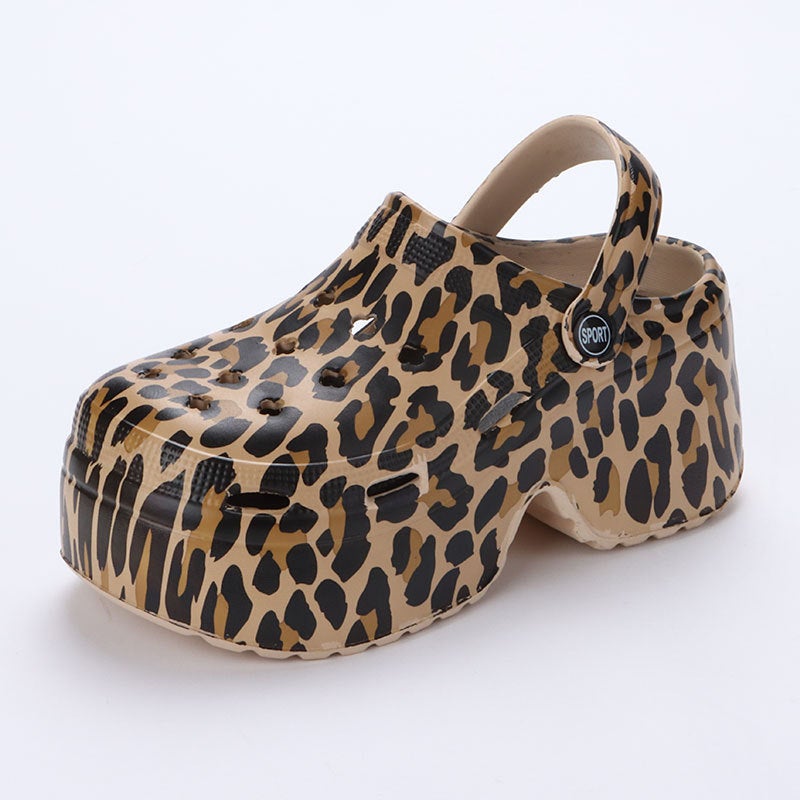 Leopard Print 9CM Thick Sole Womens Garden Clogs Summer Slip-On Silver - Image 4