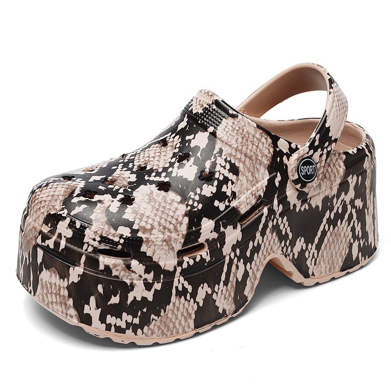 Leopard Print 9CM Thick Sole Womens Garden Clogs Summer Slip-On Silver - Image 3