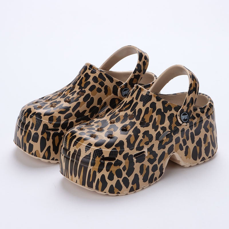 Leopard Print 9CM Thick Sole Womens Garden Clogs Summer Slip-On Silver - Image 5
