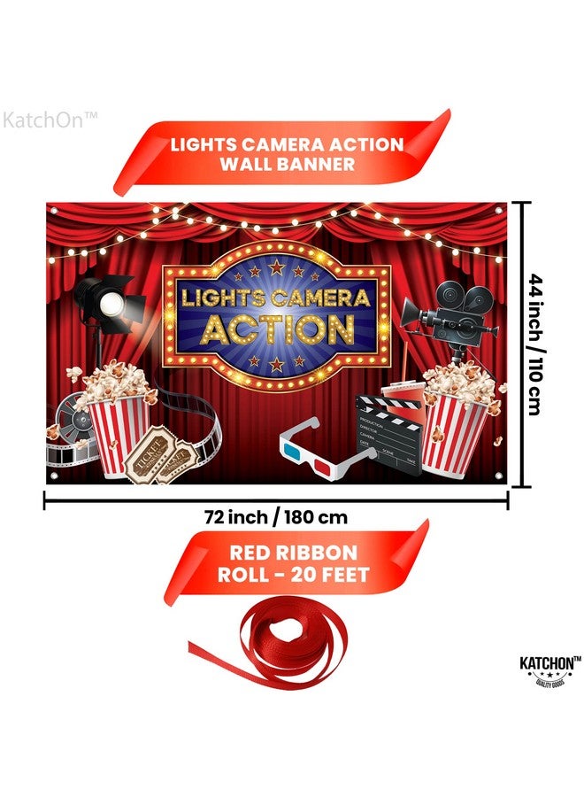 KATCHON Xtralarge Lights Camera Action Banner 72X44 Inch Movie Theme Backdrop ; Movie Night Banner For Movie Birthday Party Decorations ; Movie Theme Party Decorations ; Movie Theme Birthday Banner - Image 5