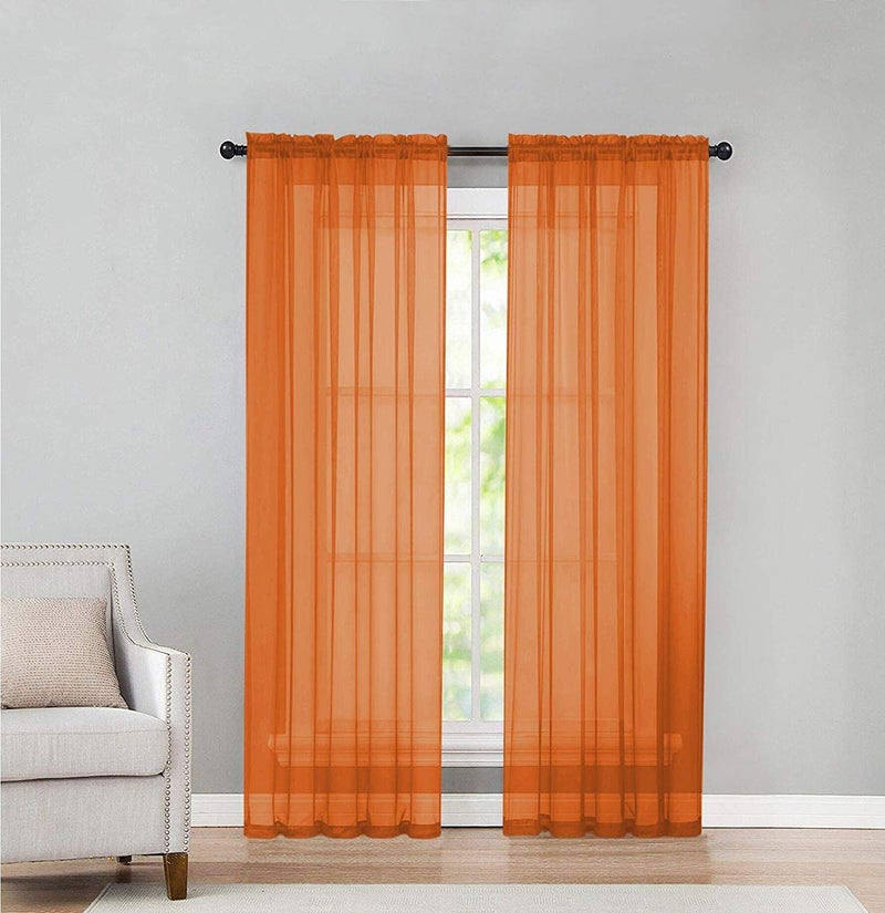 GoodGram GoodGram 2 Pack Basic Rod Pocket Sheer Voile Window Curtain Panels  Assorted Colors  Sizes Orange 84 in Long Pair 
