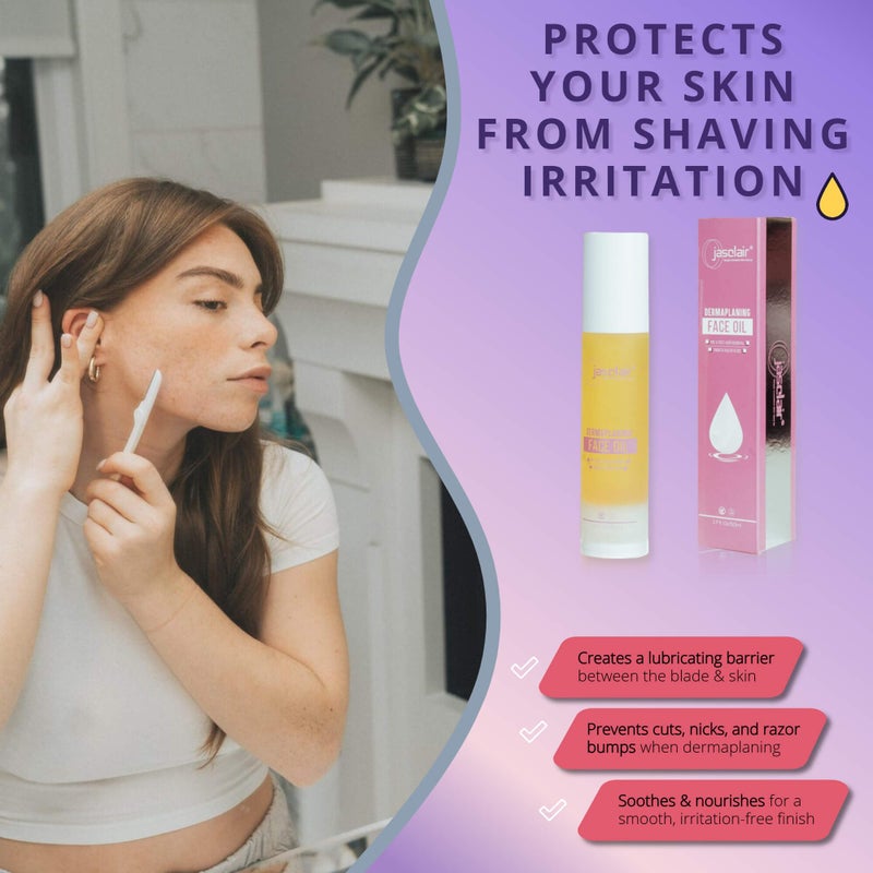 Jasclair Dermaplaning Oil for Women (1.7 Fl Oz) | Pre & Post Shave Oil for Smooth Glide & Skin Protection | Use with Dermaplane Razor for Peach Fuzz | Unscented & Natural - Image 2