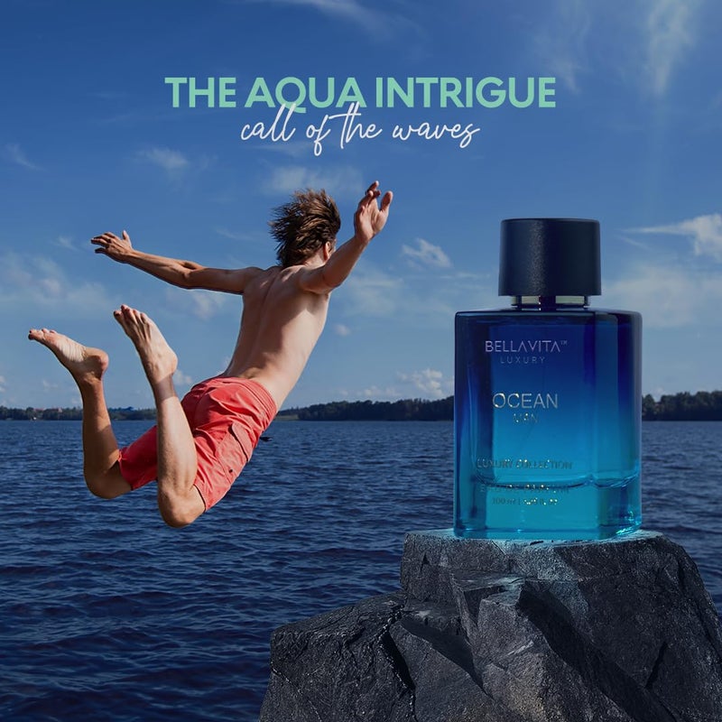 Bella Vita Luxury BellaVita Luxury OCEAN Eau de Perfume for Men (100ml) | Fresh Aquatic Fragrance | Notes: Aqueous, Bergamot, Orchid & Jasmine | Masculine Aromatic Fragrance | Mens Parfum Gift - Image 3