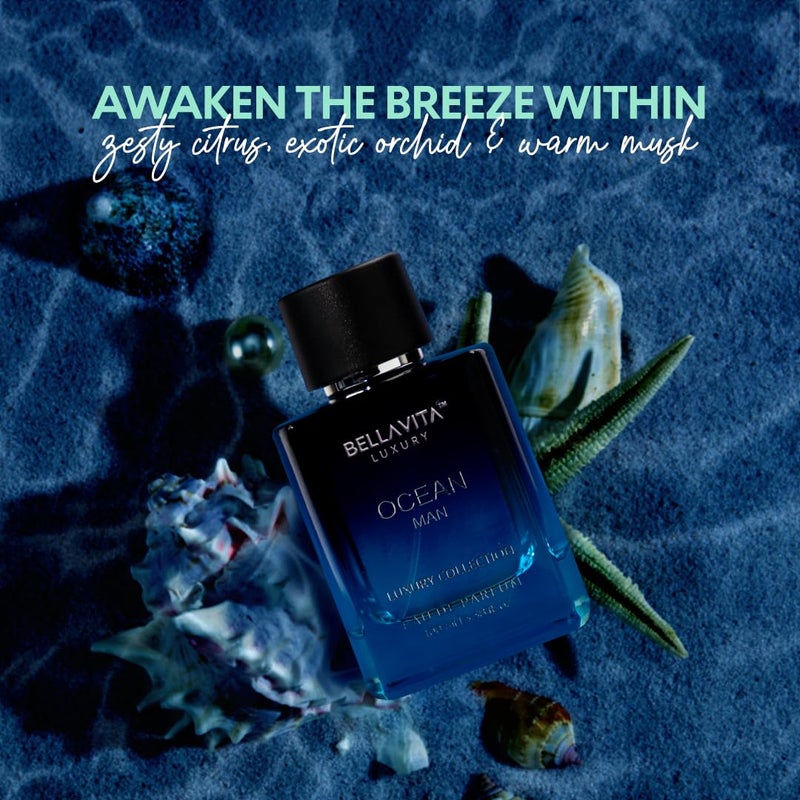 Bella Vita Luxury BellaVita Luxury OCEAN Eau de Perfume for Men (100ml) | Fresh Aquatic Fragrance | Notes: Aqueous, Bergamot, Orchid & Jasmine | Masculine Aromatic Fragrance | Mens Parfum Gift - Image 2
