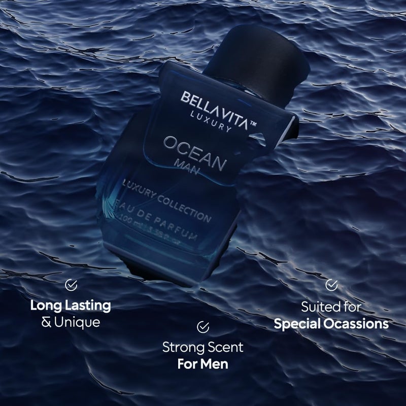 Bella Vita Luxury BellaVita Luxury OCEAN Eau de Perfume for Men (100ml) | Fresh Aquatic Fragrance | Notes: Aqueous, Bergamot, Orchid & Jasmine | Masculine Aromatic Fragrance | Mens Parfum Gift - Image 4