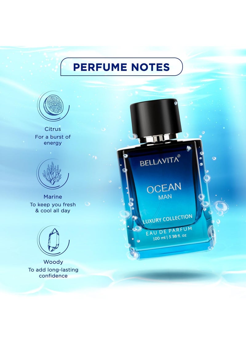 Bella Vita - OCEAN Eau De Parfum for Men (3.48 fl. oz.) | Aquatic Perfume for Men | Notes: Aqueous, Fresh, Orchid, Floral | Family: Citrus, Marine, Woody | Vegan & cruelty free - Image 1
