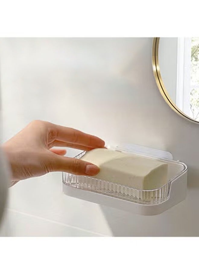 Acrylic Soap Rack Box With Drain, Self-Adhesive Toilet Perfumed Soap Tray Holder Scented Soap,For Bathroom Shower Laundry Room  - Image 1