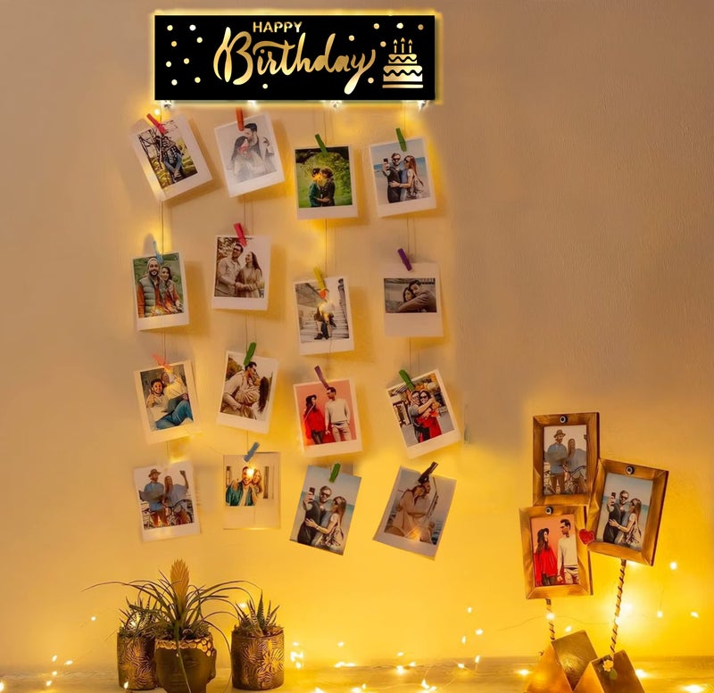 Decorcreed Happy Birthday photo wall hanging memories, hanging photo frames for wall decoration, moments wall hanging photos hanging for wall decoration, photo frames with light (70cm x 36cm) - Image 3
