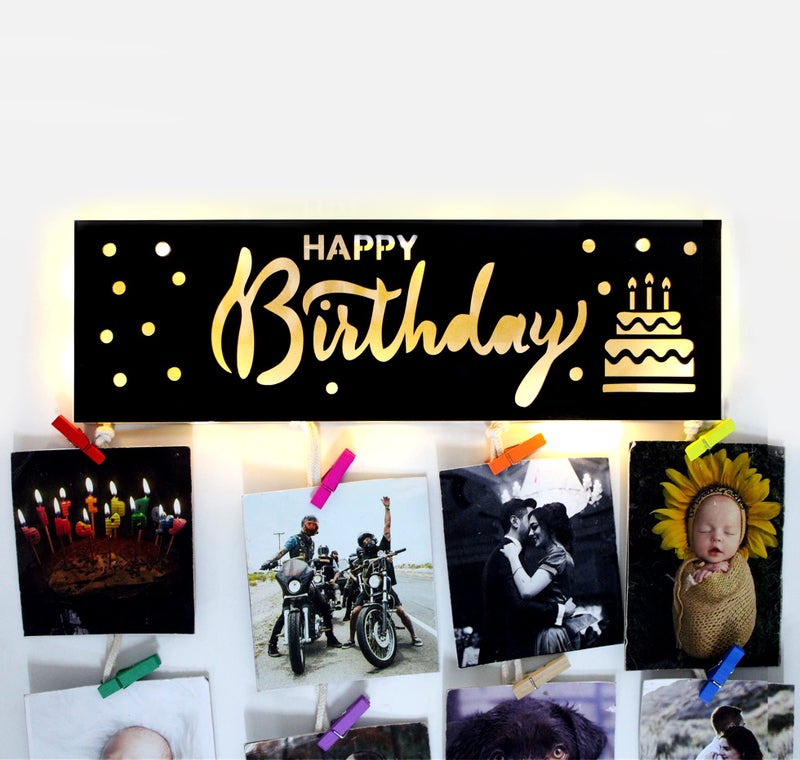 Decorcreed Happy Birthday photo wall hanging memories, hanging photo frames for wall decoration, moments wall hanging photos hanging for wall decoration, photo frames with light (70cm x 36cm) - Image 2
