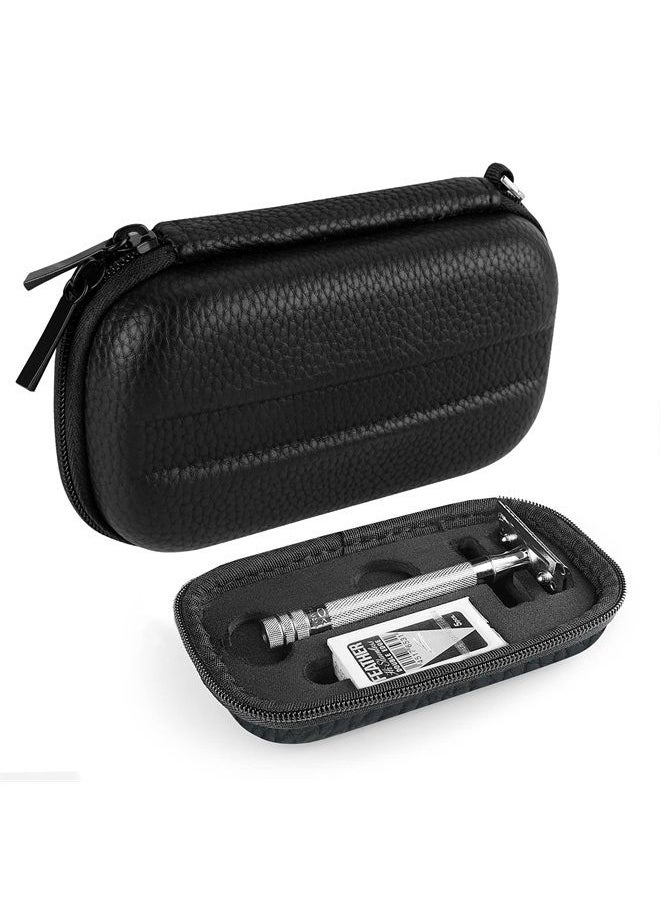 Linkidea - Hard Travel Case Compatible with Vikings, Merkur, Shaving Revolution Double Edge Safety Razor, Storage Box Organizer for Safety Razor & Shaving Attachments (Lychee Vegan Leather) - Image 1