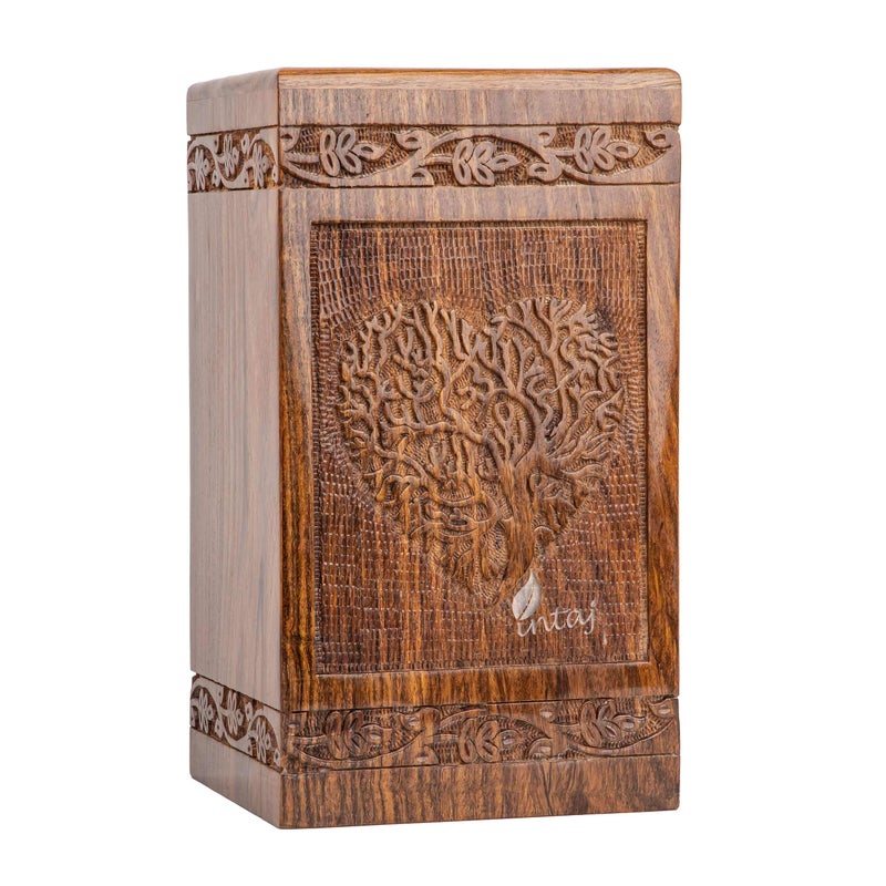 INTAJ Handmade Rosewood Urn for Human Ashes | Tree of Life Wooden Urns Hand-Crafted - Funeral Cremation Urn for Ashes (Heart Tree  Medium - 150 Cu/in) - Image 2
