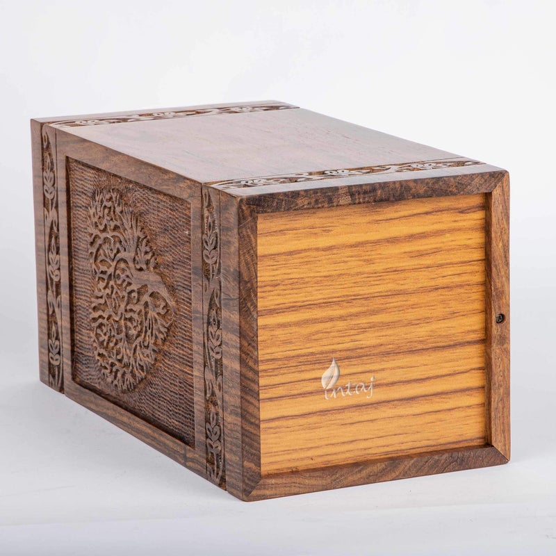 INTAJ Handmade Rosewood Urn for Human Ashes | Tree of Life Wooden Urns Hand-Crafted - Funeral Cremation Urn for Ashes (Heart Tree  Medium - 150 Cu/in) - Image 3
