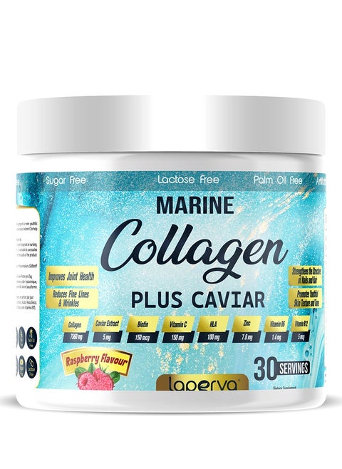 Laperva Triple Marine Collagen with Caviar - Anti-Aging & Joint Health Supplement with Peptan Marine Collagen, Caviar Extract, & Multi-Nutrients - Raspberry Flavor - 270g