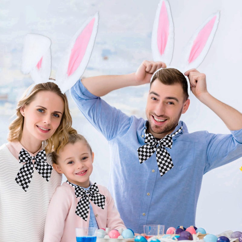 ZIZWO 4 PCS White Rabbit Costume Accessories,Bunny Ears Headband and Tail Bow Tie Clock Necklace for Adult Kids Easter Halloween Dress Up - Image 4