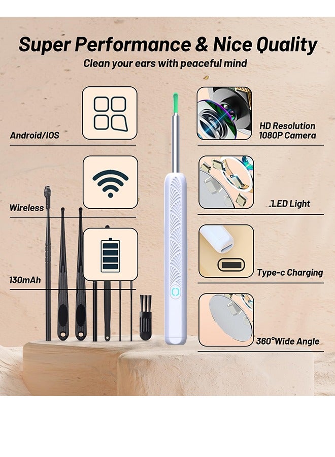 LCAREMOM Ear Wax Removal for Kids and Adult, Wi-Fi Visible Ear Cleaner Kit with 12 Ear Pickers and Storage Case, Wireless Ear Wax Remove Tool Kit with 1080 HD Camera, Rechargeable Earwax Remover with 6 Ear Scoops (White) - Image 2