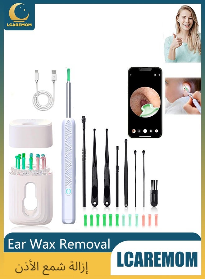 LCAREMOM Ear Wax Removal for Kids and Adult, Wi-Fi Visible Ear Cleaner Kit with 12 Ear Pickers and Storage Case, Wireless Ear Wax Remove Tool Kit with 1080 HD Camera, Rechargeable Earwax Remover with 6 Ear Scoops (White) - Image 1
