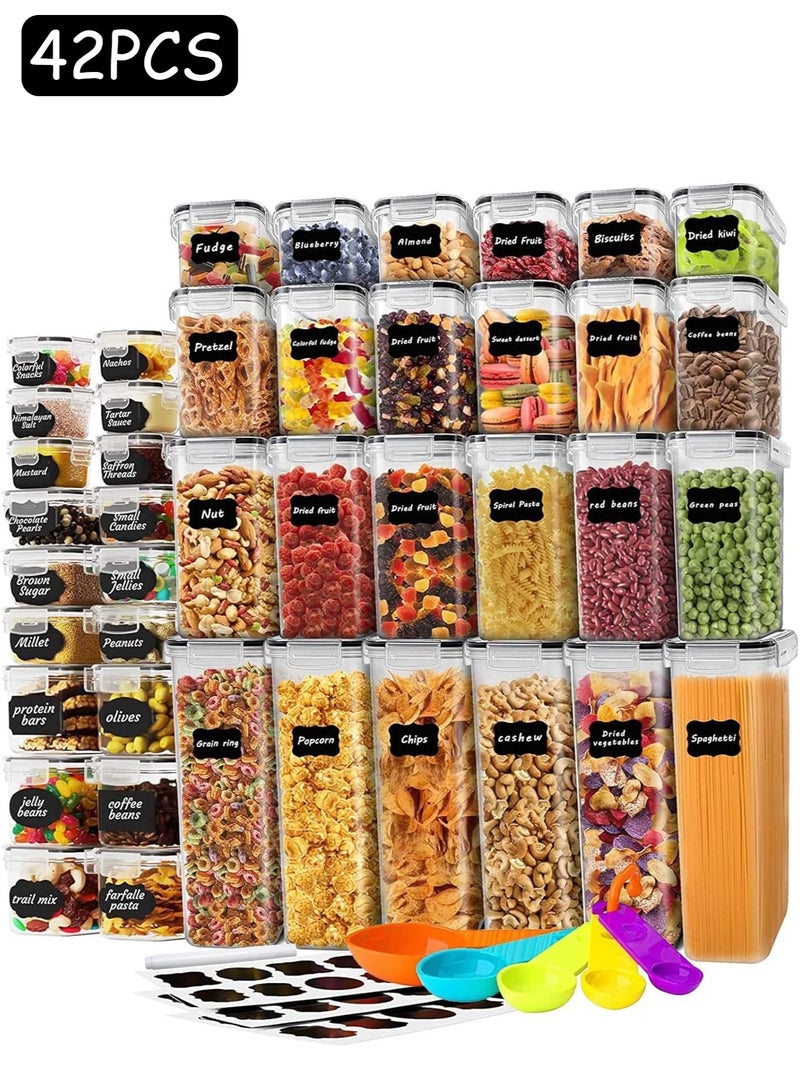 مجموعة حاويات طعام محكمة 42 قطعة، منظم مطبخ شفاف خالٍ من مادة BPA، لتخزين الحبوب والدقيق والسكر - Image 1