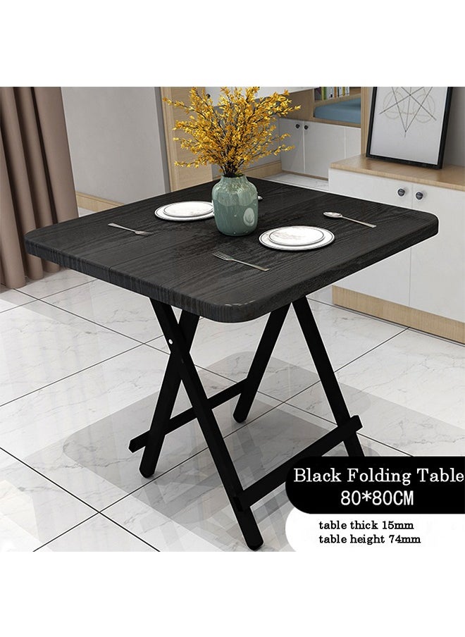 CityRiya-Long - Portable Folding Table Kitchen Dining Table Camping Table Wooden Square Black Dining Table 80*80cm - Image 1