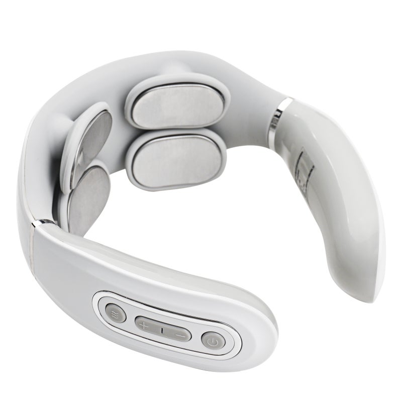 Electric Pulse Neck Massager Intelligent Portable Cordless Lightweight with Heat for Women Men with 4 Head Massage 5 Modes 15 Levels of Strength for Office Car Travel Home White - Image 1