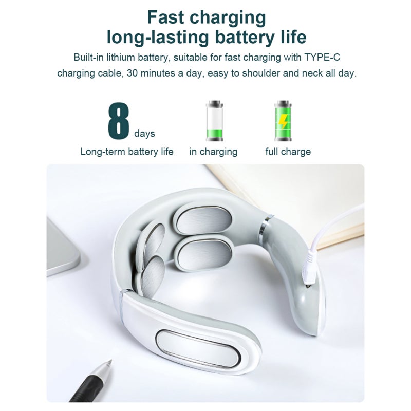 Electric Pulse Neck Massager Intelligent Portable Cordless Lightweight with Heat for Women Men with 4 Head Massage 5 Modes 15 Levels of Strength for Office Car Travel Home White - Image 5