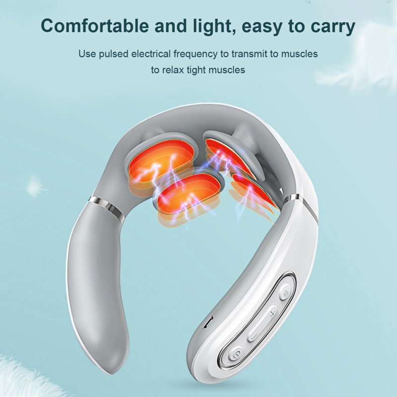 Electric Pulse Neck Massager Intelligent Portable Cordless Lightweight with Heat for Women Men with 4 Head Massage 5 Modes 15 Levels of Strength for Office Car Travel Home White - Image 2