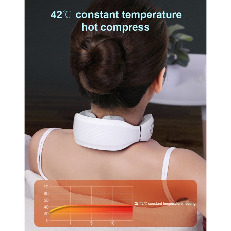 Electric Pulse Neck Massager Intelligent Portable Cordless Lightweight with Heat for Women Men with 4 Head Massage 5 Modes 15 Levels of Strength for Office Car Travel Home White - Image 3