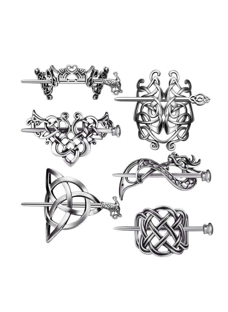 Chuangdi 6 Pieces Silver Celtic Hair Slide Hairpins Viking Celtic Hair Clips Celtic Knot Hair Stick Vintage Metal Hair Barrette Hair Pin Retro Hair Accessories for Women  - Image 1