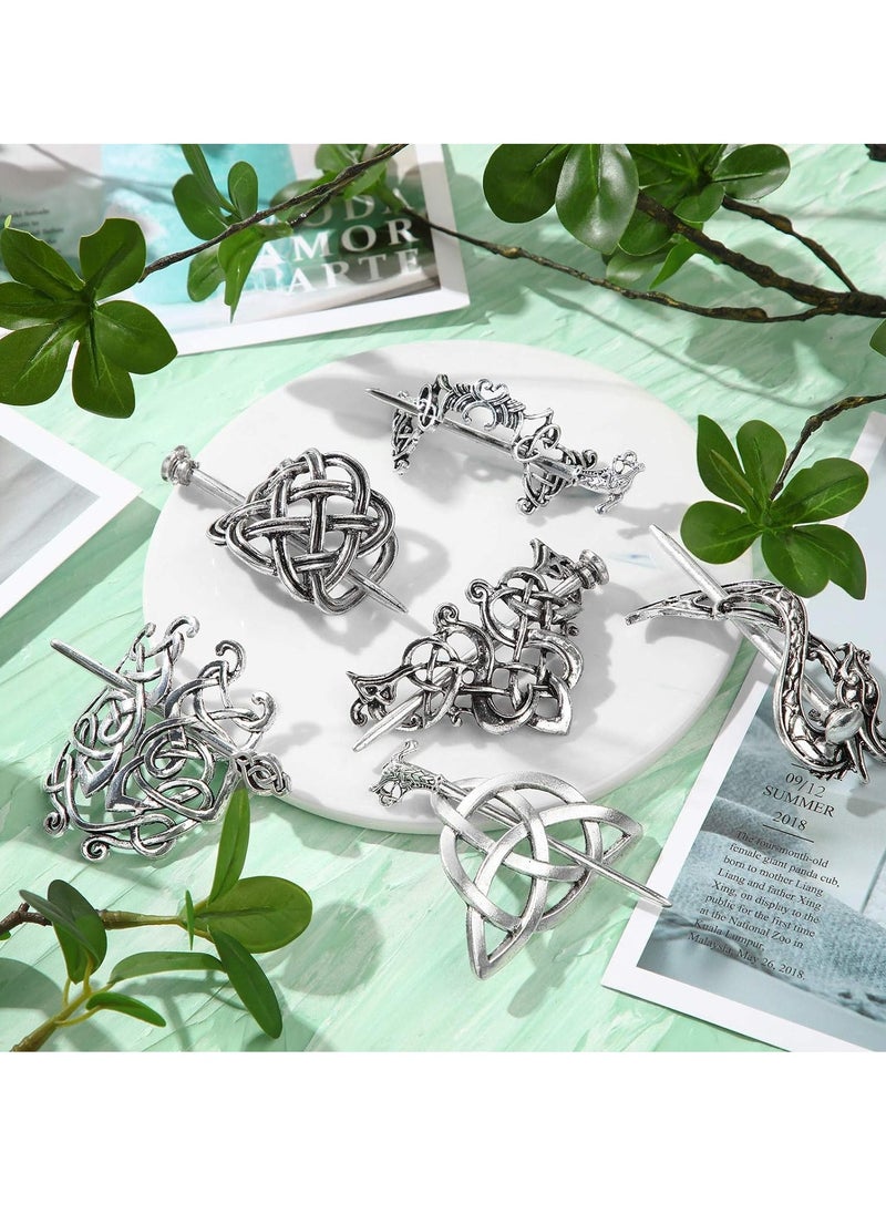 Chuangdi 6 Pieces Silver Celtic Hair Slide Hairpins Viking Celtic Hair Clips Celtic Knot Hair Stick Vintage Metal Hair Barrette Hair Pin Retro Hair Accessories for Women  - Image 3