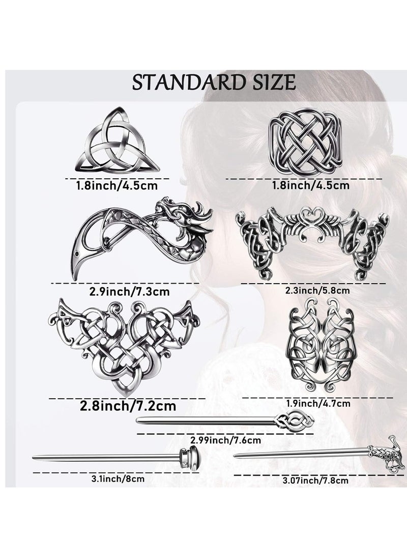 Chuangdi 6 Pieces Silver Celtic Hair Slide Hairpins Viking Celtic Hair Clips Celtic Knot Hair Stick Vintage Metal Hair Barrette Hair Pin Retro Hair Accessories for Women  - Image 2