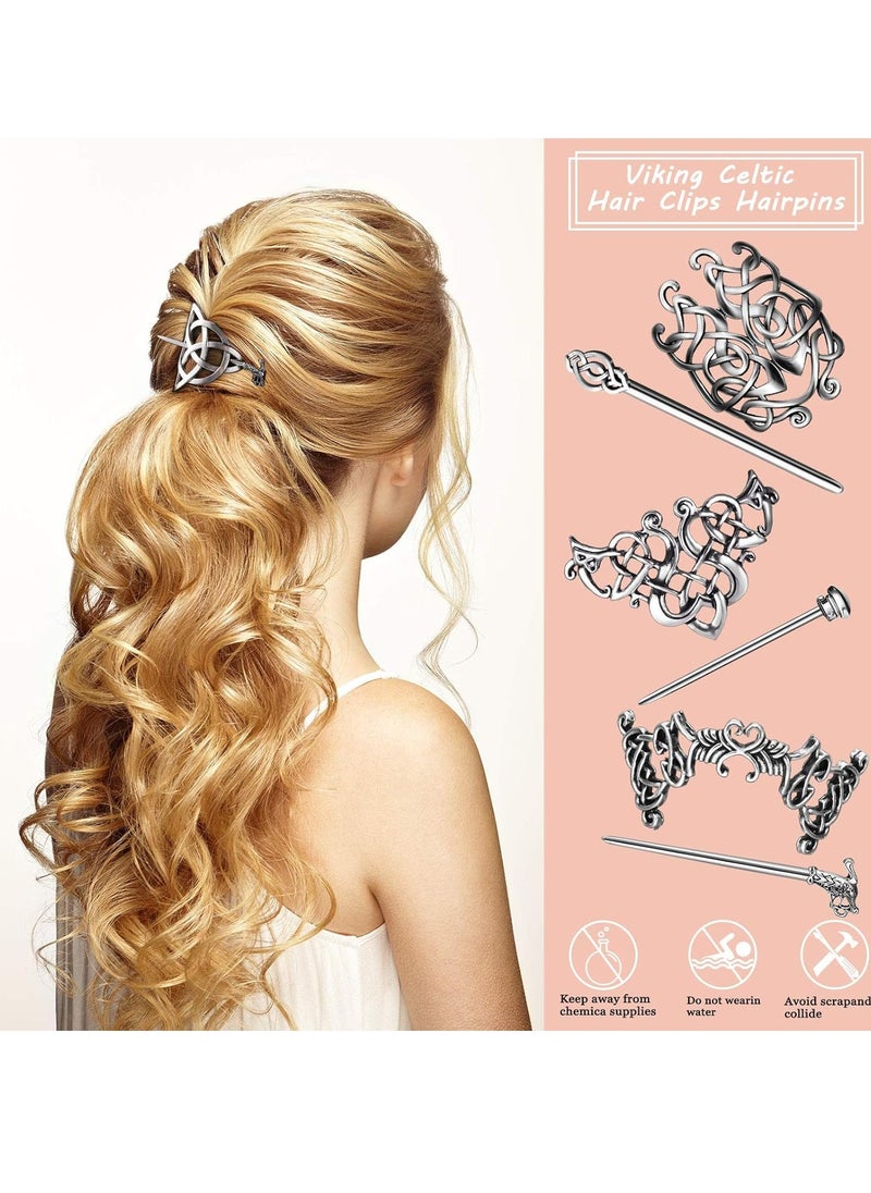 Chuangdi 6 Pieces Silver Celtic Hair Slide Hairpins Viking Celtic Hair Clips Celtic Knot Hair Stick Vintage Metal Hair Barrette Hair Pin Retro Hair Accessories for Women  - Image 4