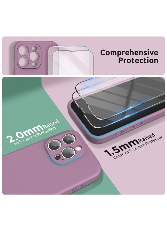 SURPHY Silicone for iPhone 15 Pro Case with Screen Protector and Lanyard, [Camera Protection] [Soft Microfiber Lining] Phone Strap and Shockproof Phone Cover 6.1 inch 2023, Lilac Purple - Image 3