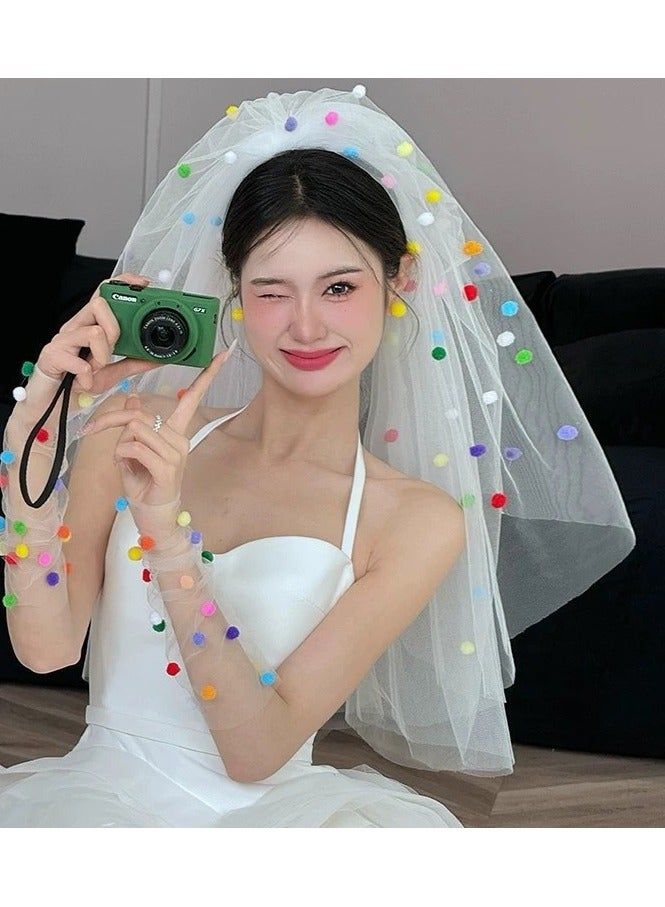ZUOYOUTU Wedding Bridal Veil - Puffed Double Layer Tulle, Cute and Playful，Colorful Ball - Image 3