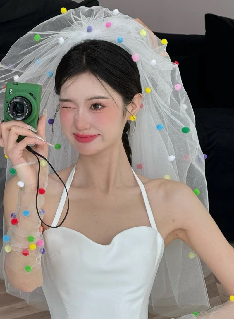 ZUOYOUTU Wedding Bridal Veil - Puffed Double Layer Tulle, Cute and Playful，Colorful Ball - Image 4