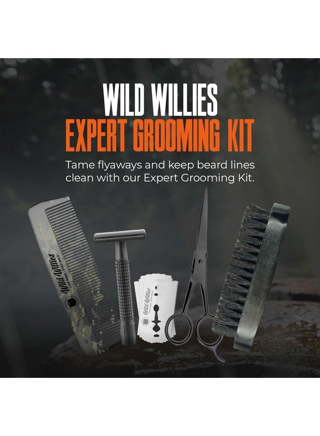 وايلد ويليس مجموعة العناية باللحية الاحترافية، مجموعة هدايا مكونة من 5 قطع - تتضمن مشطًا وفرشاة بشعيرات الخنزير وشفرة حلاقة آمنة و5 شفرات حلاقة قابلة لإعادة التعبئة ومقصات العناية - مجموعة لحية للرجال للاستخدام اليومي - Image 2