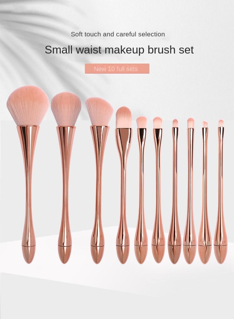 Rose Gold 10 Piece Slim Waist Makeup Brush Set with New Color Box - Image 2