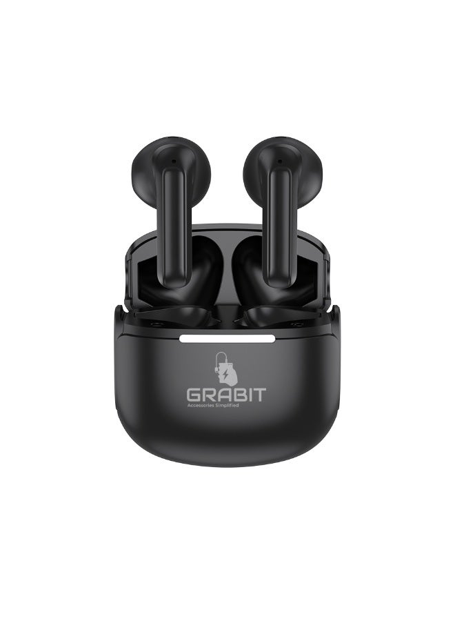 إلتقطه سماعات أذن لاسلكية GRABIT True، داخل الأذن، صوت واضح، عناصر تحكم ذكية باللمس مع ضوء، عمر بطارية 4 ساعات، شحن من النوع C (أسود) - Image 1