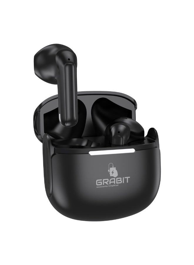 إلتقطه سماعات أذن لاسلكية GRABIT True، داخل الأذن، صوت واضح، عناصر تحكم ذكية باللمس مع ضوء، عمر بطارية 4 ساعات، شحن من النوع C (أسود) - Image 2