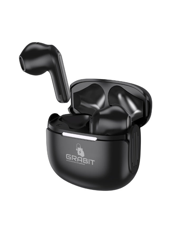 إلتقطه سماعات أذن لاسلكية GRABIT True، داخل الأذن، صوت واضح، عناصر تحكم ذكية باللمس مع ضوء، عمر بطارية 4 ساعات، شحن من النوع C (أسود) - Image 3
