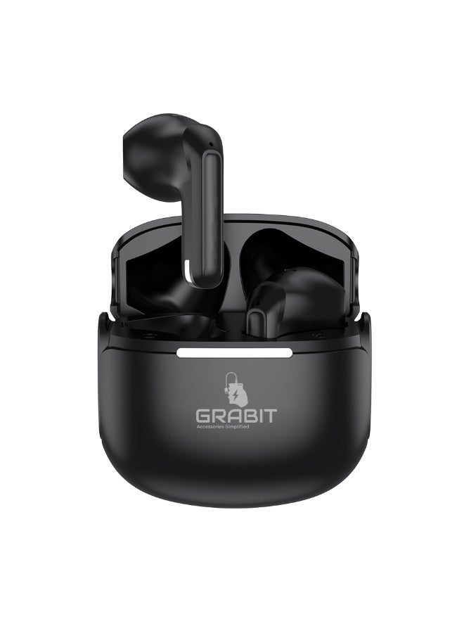 إلتقطه سماعات أذن لاسلكية GRABIT True، داخل الأذن، صوت واضح، عناصر تحكم ذكية باللمس مع ضوء، عمر بطارية 4 ساعات، شحن من النوع C (أسود) - Image 4