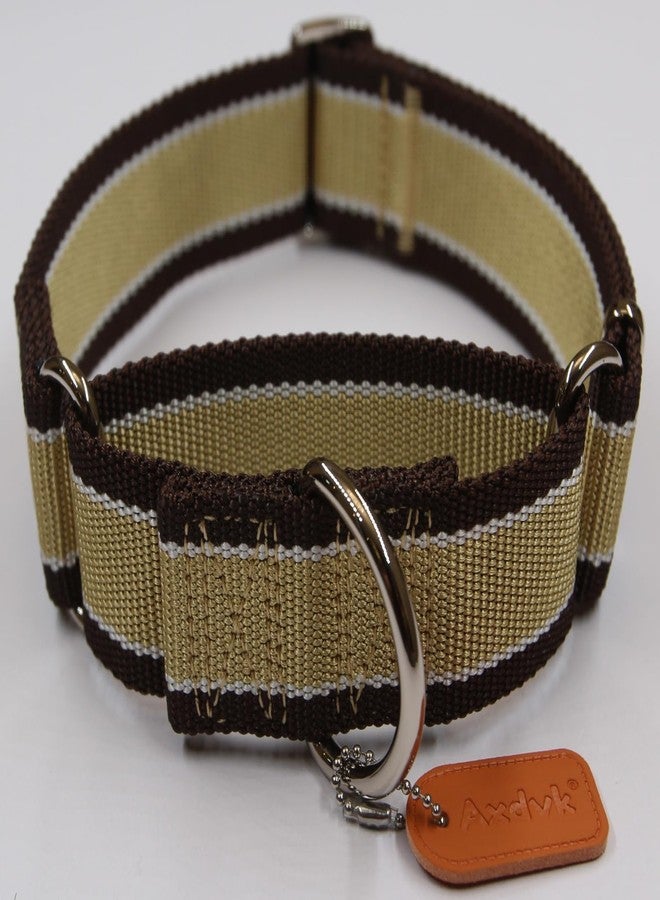 Axdvk Martingale Collar 1.5 Inch Wide 1600D Extra Strong Anti Escape Nylon Dog Collar, No Pull Heavy Duty Pet Collars with 3-Color Stripe for Large to XLarge Dogs (XL, Khaki & Dark Brown) - Image 2