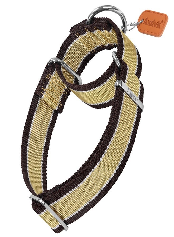 Axdvk Martingale Collar 1.5 Inch Wide 1600D Extra Strong Anti Escape Nylon Dog Collar, No Pull Heavy Duty Pet Collars with 3-Color Stripe for Large to XLarge Dogs (XL, Khaki & Dark Brown) - Image 1