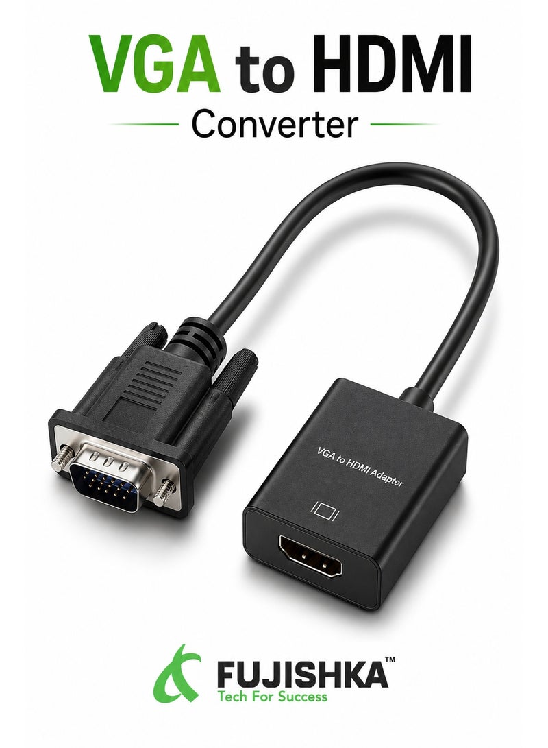 FUJISHKA VGA to HDMI Converter with Integrated Audio Support: Seamlessly Connect Legacy VGA Devices to Modern HDMI Displays with High-Definition Video and Stereo Sound Transmission" - Image 1
