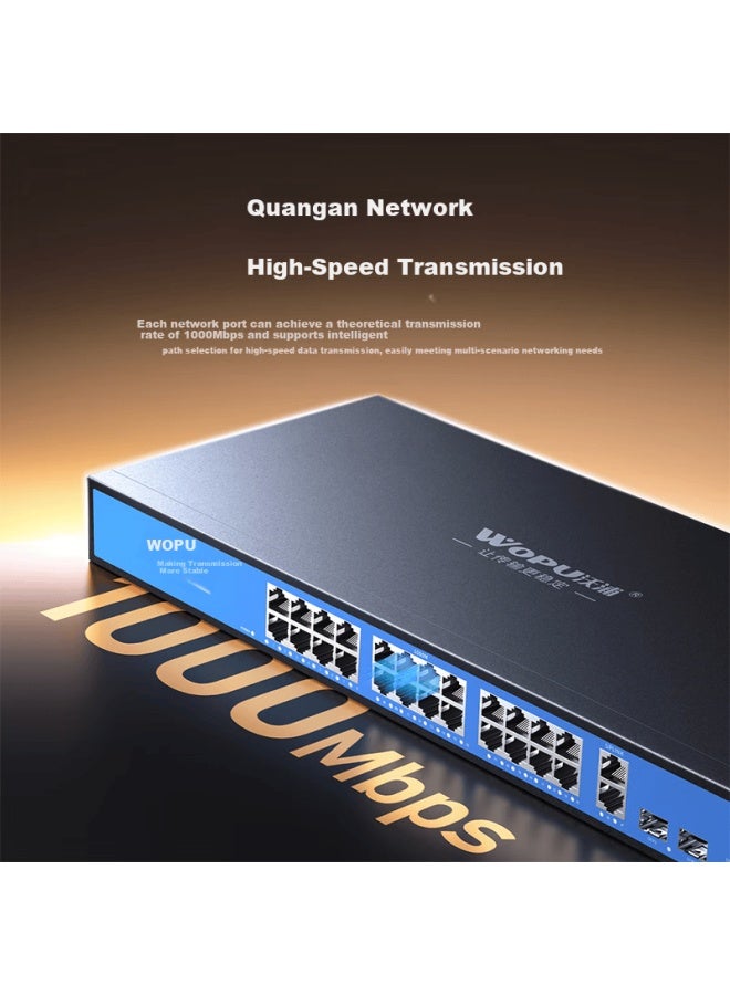 Wopu 26-port Full Gigabit Switch, Enterprise-grade, 24 Ports + Dual Uplink Ports + 2 Optical Ports Sfp, Engineering-grade Monitoring Network Aggregation, Unmanaged Splitter, Steel Shell Wjh2422g - Image 2