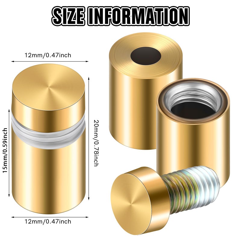 Ferraycle 8 مجموعات من براغي الفولاذ المقاوم للصدأ للتثبيت الإعلاني، أدوات تثبيت معدنية لتثبيت لافتات الجدران لإطار الصور الأكريليكي (1/2 × 0.79 بوصة) - Image 3