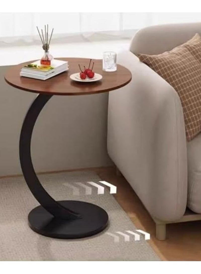 SKY-TOUCH C Shaped End Table : Couch Side Table with Metal Frame Round Wood Tray Table for Living Room Bedroom Bedside Laptop Snack Coffee Walnut&Black - Image 5
