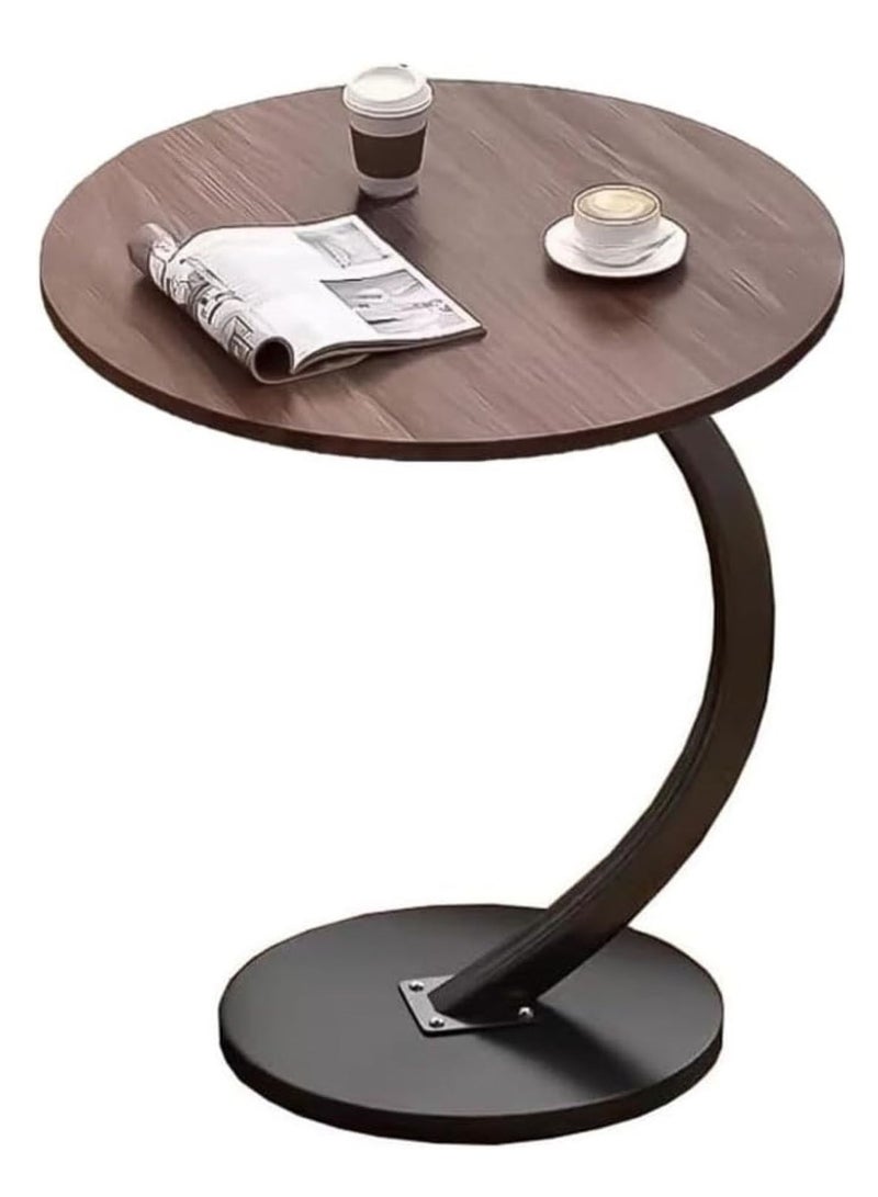 SKY-TOUCH C Shaped End Table : Couch Side Table with Metal Frame Round Wood Tray Table for Living Room Bedroom Bedside Laptop Snack Coffee Walnut&Black - Image 1