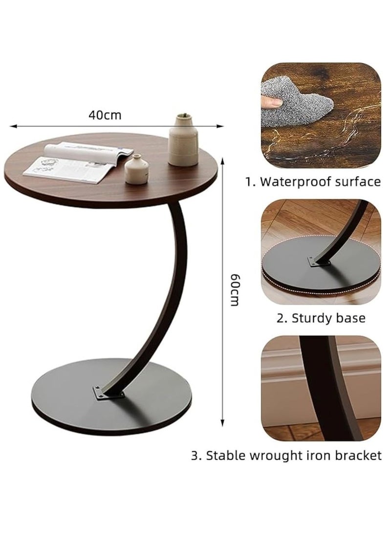 SKY-TOUCH C Shaped End Table : Couch Side Table with Metal Frame Round Wood Tray Table for Living Room Bedroom Bedside Laptop Snack Coffee Walnut&Black - Image 3